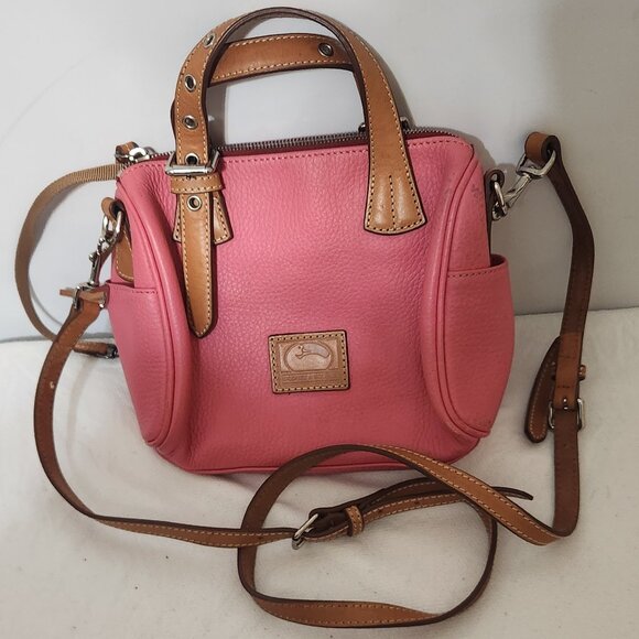 Dooney & Bourke Lg Kendra Satchel Shoulder Adjustable Pink/Brown Pebble Leather - Picture 1 of 13